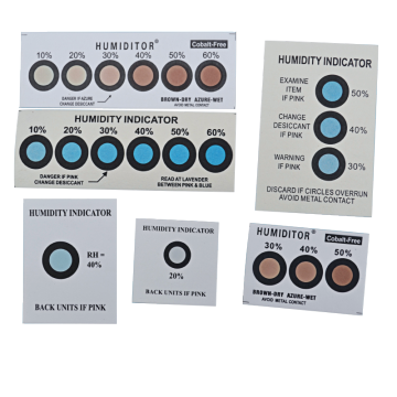 Brown to blue humidity indicator card 6 dots